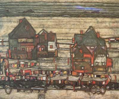 Egon Schiele Houses with Laundry (subrub II) (mk12) china oil painting image